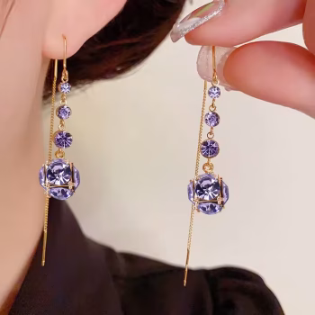 Lavender Crystal Bead Drop Earrings