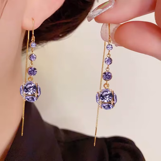 Lavender Crystal Bead Drop Earrings