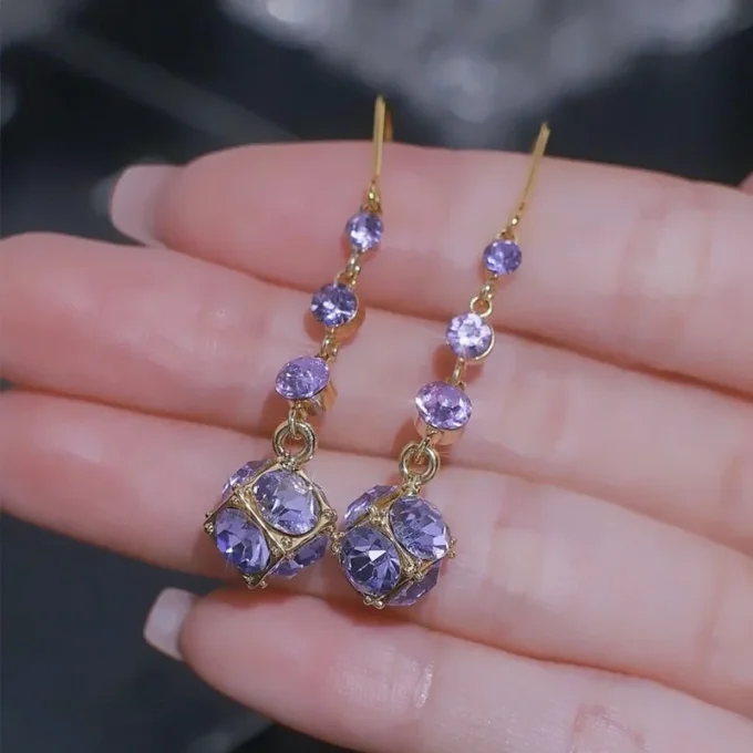 Lavender Crystal Bead Drop Earrings