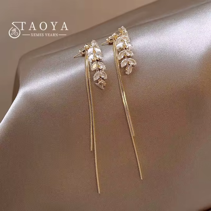 Shiny Zircon Tassel Long Earrings