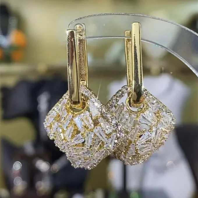 Golden Sparkle Geometric Drop Earrings
