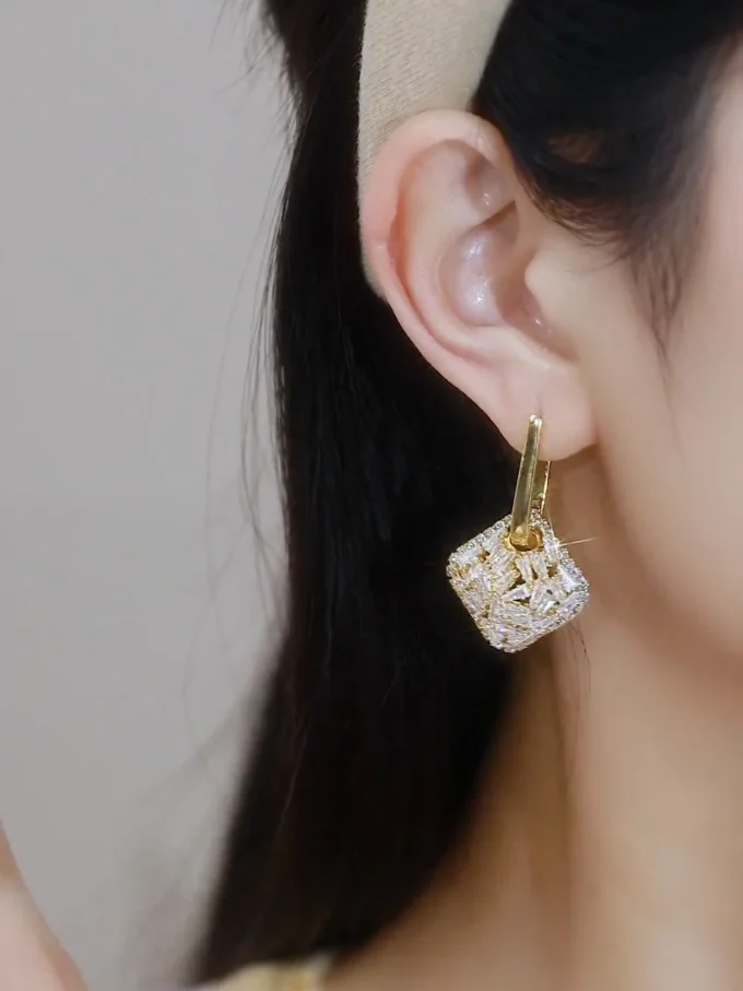 Golden Sparkle Geometric Drop Earrings