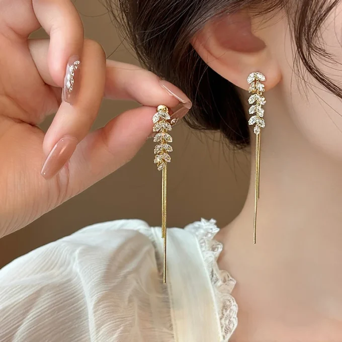 Shiny Zircon Tassel Long Earrings
